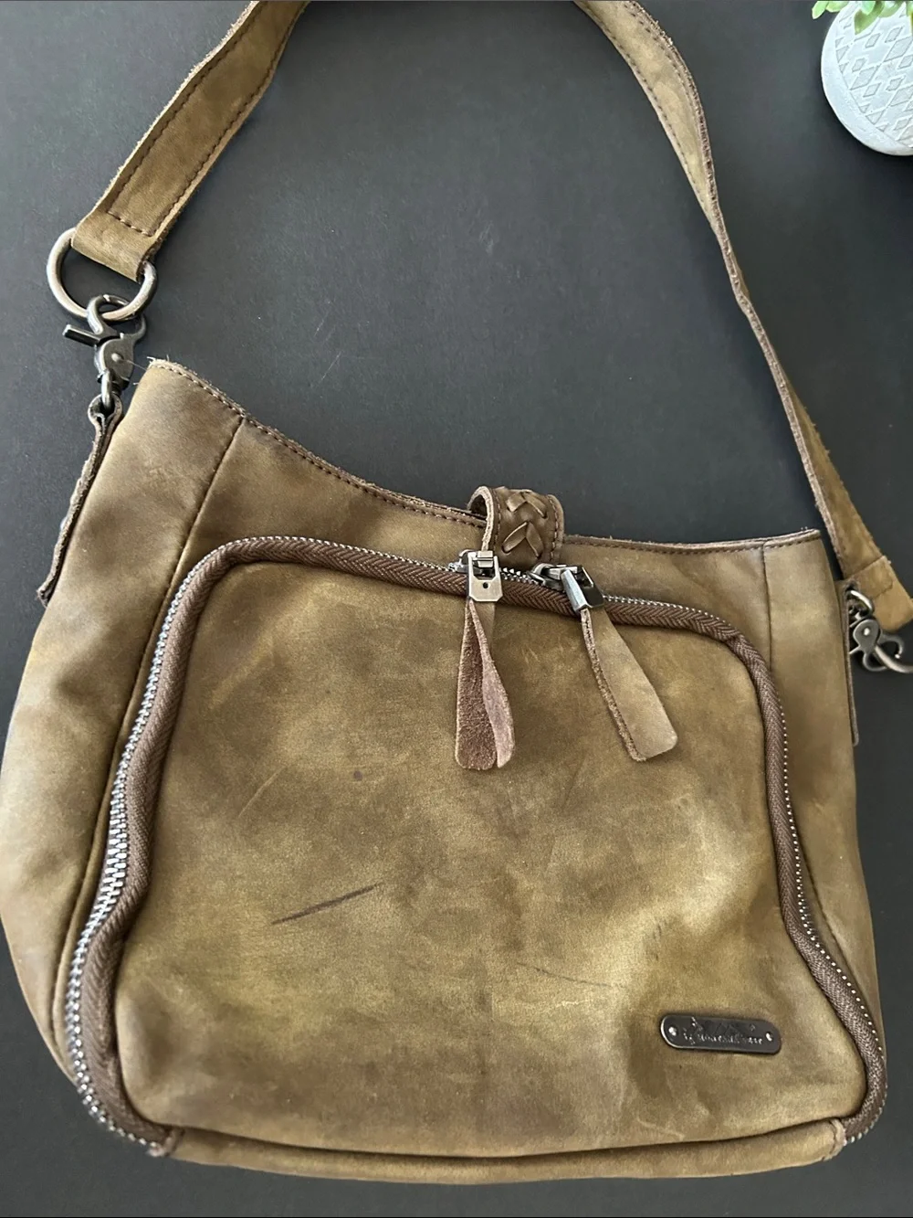 Montana West Taupe/Brown Suede Braided Crossbody Bag